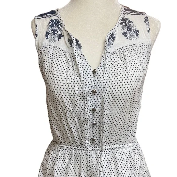 LUCKY Brand White Navy Blue Polka Dot Peasant shift Dress size small - Picture 2 of 5